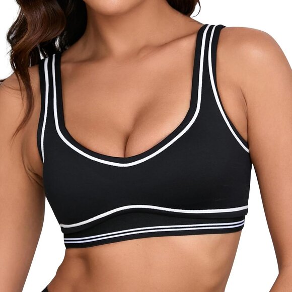 Women’s Black Square Neck Push-Up Padded Yoga Sports Bra Small - Picture 1 of 6
